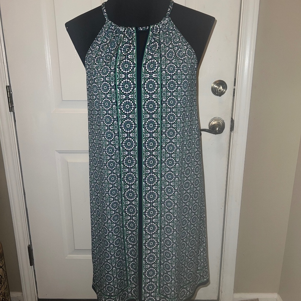 Max Studio Blue White Green Sleeveless Mini Shift Dress